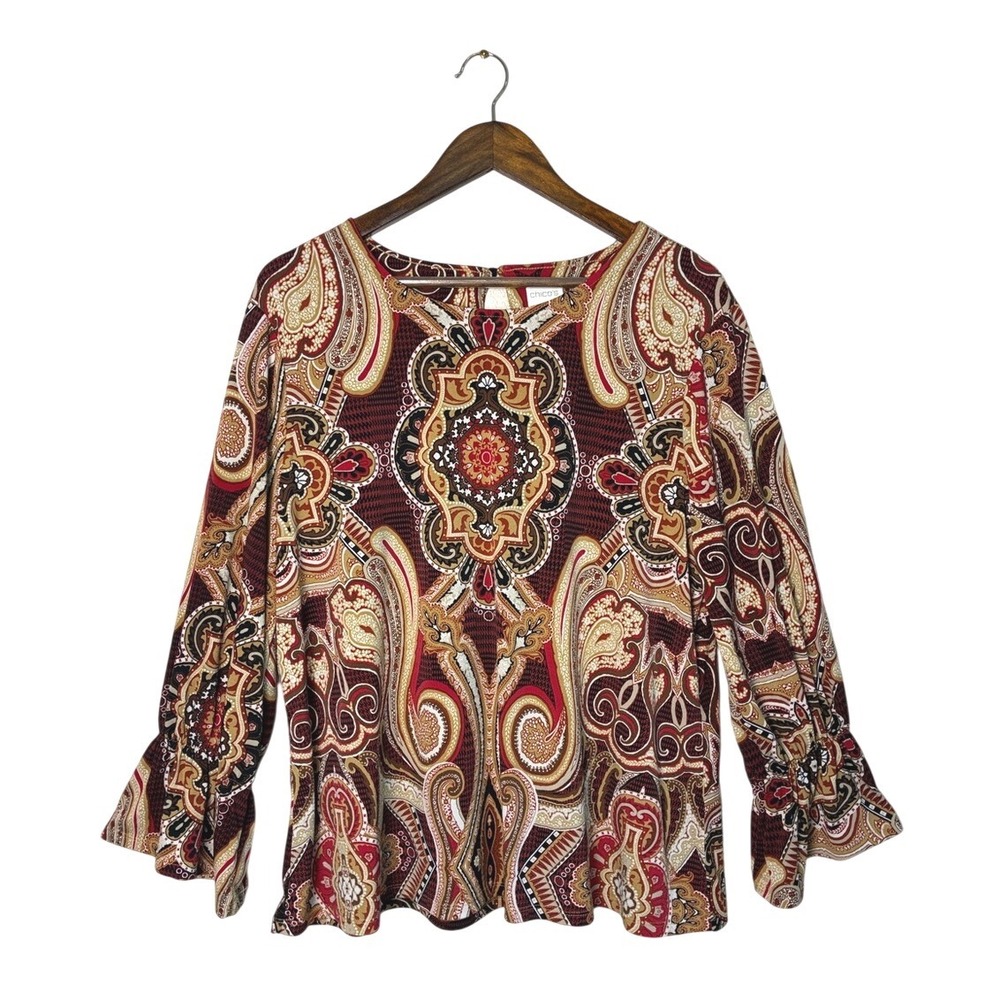 CHICO'S Size 3 US XL Long Sleeve Easy Care Blouse Office Career Old Money